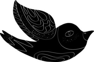 Bird Folk art black element in linocut style vector