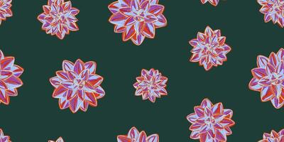 a pattern with purple and pink flowers on a green background vector