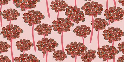a pattern with red flowers on a pink background vector