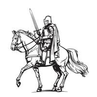 Medieval armed knight riding a horse. Historical ancient military character. vector