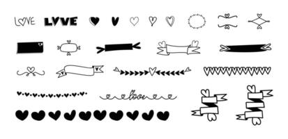 Set of Love Labels and Doodles Designs - Scroller and Ribbon Design vector