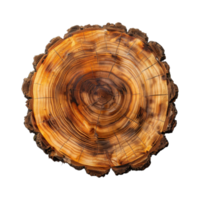 Top view of Slice of tree stump trunk isolated on transparent background cutout png