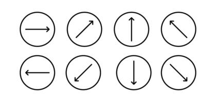 Swipe icon set. Arrow on circle button symbol. Arrow up, down, left, right and diagonal. Abstract scroll icon element for social media. Move sign. illustration isolated on white background vector