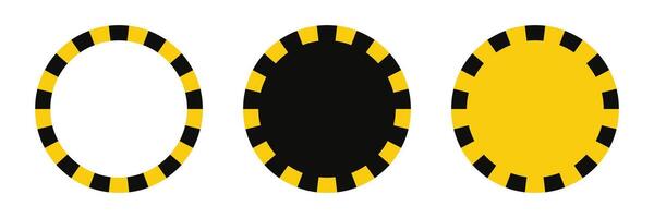 Warning circle frame with yellow black tape. Barricade lines. Round warn frame with text space set. Yellow and black caution tape border. illustration on white background vector
