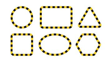 Warning frame with yellow and black tape. Barricade lines. Circle, oval and rectangle warn frame with text space set. Yellow and black caution tape border. illustration on white background vector