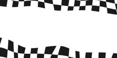 Race checker flag background. Finish check rally background. Wavy psychedelic chessboard pattern. Hippie twisted gingham checkerboard frame. illustration isolated on white background vector