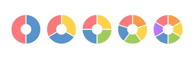 Circle division infographic icon set. Pie chart divided 4,5,6 equal parts. Color ring or donut round diagram. Infographic wheel segment and fraction. illustration isolated on white background. vector