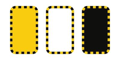 Warning rectangle frame with yellow and black tape. Barricade lines. Rectangle warn frame with text space set. Yellow and black caution tape border. illustration on white background vector
