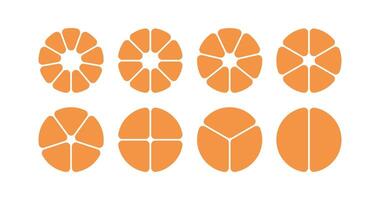 Circle division infographic icon set. Pie chart divided 7, 8,9 equal parts. Pizza or flower round diagram. Infographic wheel segment and fraction. illustration isolated on white background vector