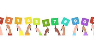 Seamless border of multi-colored number plates held by female hands of different skin colors vector
