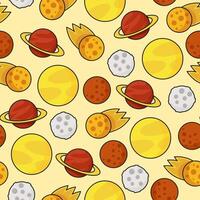 Seamless pattern of Sun, Moon and planets on light yellow background vector