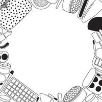Make up doodle frame on white background. make up beauty products frame vector