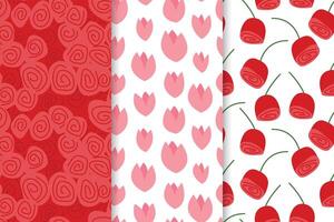 Set of floral seamless patterns. Roses and tulips seamless patterns set vector