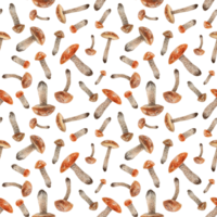 Wild forest mushrooms boletus watercolor seamless pattern. Hand drawn botanical realistic illustration. Botanical motif for printing on fabric, packing paper, wallpaper. Ornament for menu, invitations png