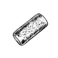 A wine cork. graphics, black and white hand-drawn illustrations. Isolate on a white background. For packages and labels. For banners and posters. For restaurant and bar menus. vector