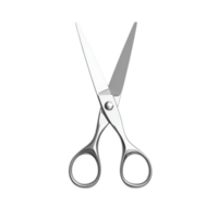 Close-up image of a silver pair of scissors, featuring sharp blades and ergonomic handles, ideal for various cutting tasks. png