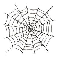 Spider web circle black with reflection in cartoon style. Hand drawn dark Halloween decor of silk threads outline illustration. Isolated drawing for autumn graphic and spooky season designs. vector