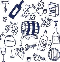 Set of wine elements in doodle style, drinks illustrations vector