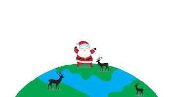 Santa icon and deer isolated in background with background of earth vector