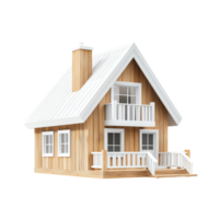Wooden house with modern design, featuring a white roof, balconies, and multiple windows. Perfect for real estate and architecture concepts. png