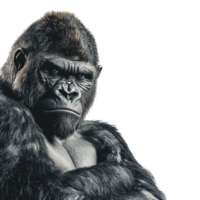serious looking gorillas in different poses. High-resolution image ideal for wildlife, animal behavior, and conservation themes. png