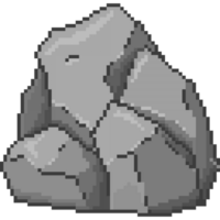 A retro-styled pixel-art illustration of a sharp gray rock with many edges and bumps. png