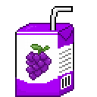 A retro-styled pixel-art illustration of a purple juice box with a grape symbol on the front png