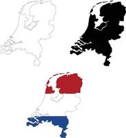 Netherlands flag map on white background. Outline map of Netherlands. Netherlands map silhouette. flat style. vector
