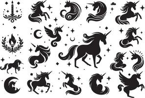 Flat Design Unicorn Silhouette Set on White Background vector