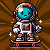 skull astronaut playing skateboard in attractive pose in cartoon style vector