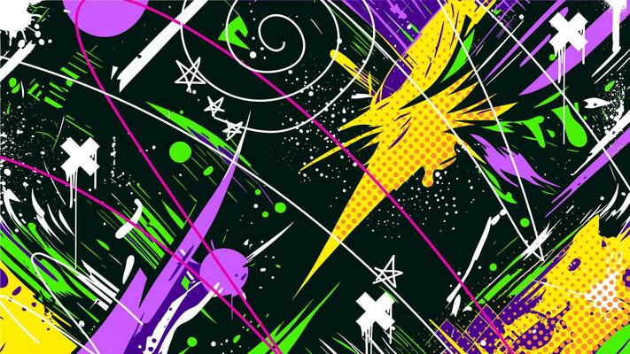Abstract graffiti background with throw-up, scribble, grunge and tagging hand-drawn style. Street art graffiti urban theme in format