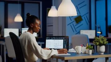 Engineer constructor designer architect creating new bluilding plan in CAD program working in business office. Industrial woman employee studying prototype idea showing cad software on device display photo