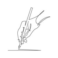 continuous mono line drawing of hand holding a pencil vector