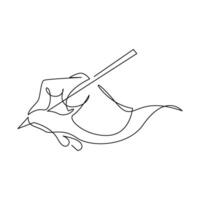 continuous mono line drawing of hand holding a pen vector