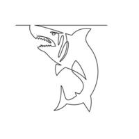 continuous mono line drawing of simple shark vector
