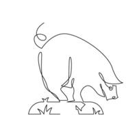continuous mono line drawing of abstract and simple pig vector