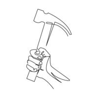 continuous mono line drawing of hand holding a hammer vector