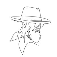 continuous mono line drawing of simple man with hat vector