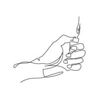 continuous mono line drawing of hand holding a gas lighter vector