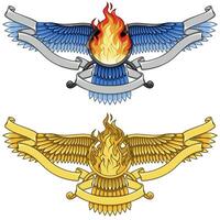 Zoroastrian winged solar disk with fire and ribbon vector