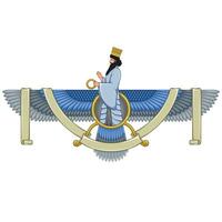 Zoroastrian winged solar disk with ribbon vector