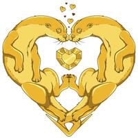 Pair of Marian otters forming a heart vector