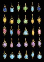 Pendant pattern set with gems jewelry design hand drawing on paper and make graphic . vector