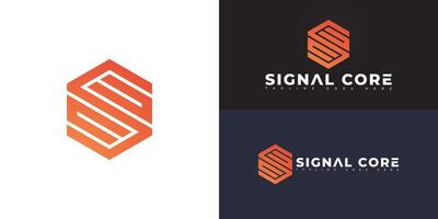Abstract hexagon initial letter SC or CS in orange color isolated on multiple background colors. The logo is suitable for internet and technology logo design inspiration templates. vector