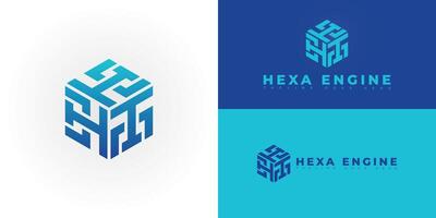 Abstract hexagon initial letter HE or EH in blue color isolated on multiple background colors. The logo is suitable for software company logo design inspiration templates. vector
