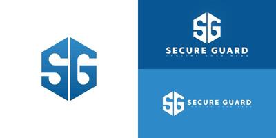 Modern hexagon initial letter SG or GS in blue color isolated on multiple background colors. The logo is suitable for insurance agency logo design inspiration templates. vector