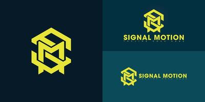 Abstract hexagon initial letter SM or MS in yellow color isolated on multiple background colors. The logo is suitable for commercial film production logo design inspiration templates. vector