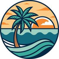 Palm beach with sunset in the background vector