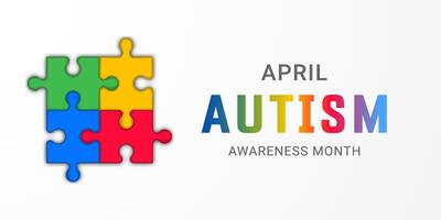 World April Autism Awareness Month banner with 3d puzzle. Web banner Background template vector