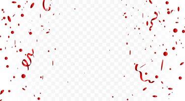 Red confetti and ribbons with white background. Design template for party, celebration and birthday. vector